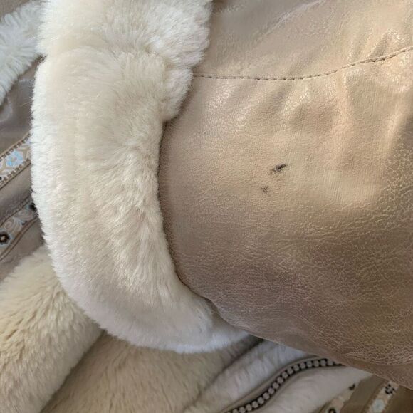 Paramount Tan Cream Hooded Faux Fur Coat Peacoat Small Penny Lane Princess - Picture 5 of 8